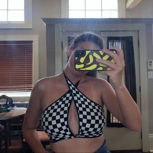 Dollskill black and white checkered tie top